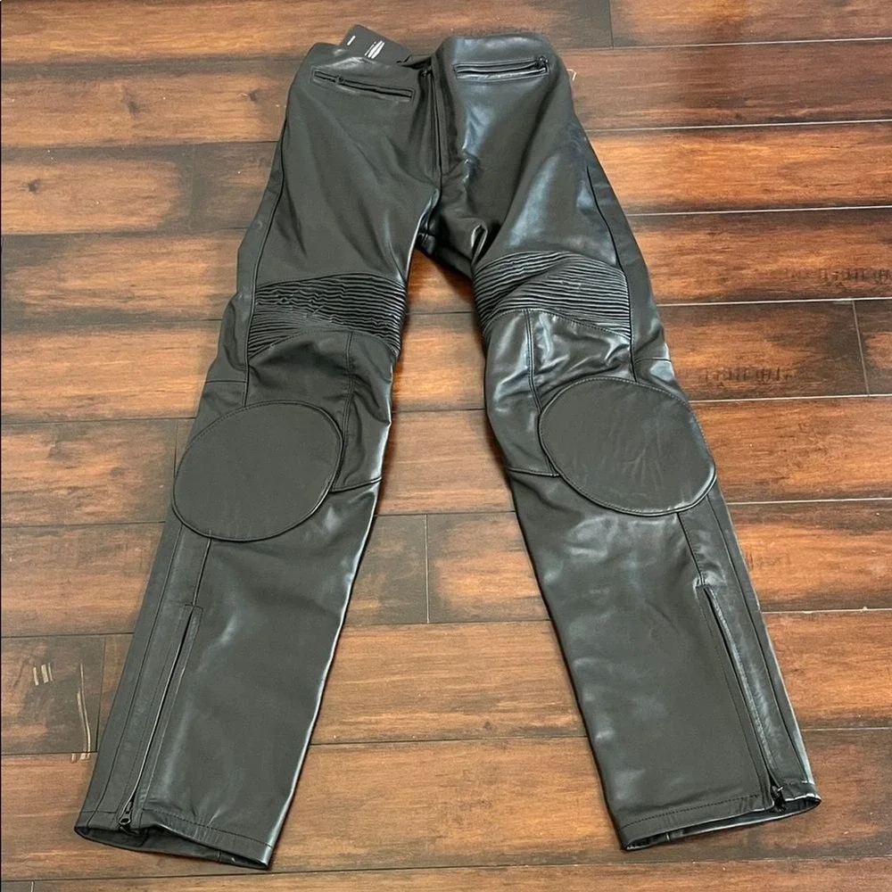 $895 Harley Davidson X Vanson Women Moto Leather Straight Pants size 2 Black NWT